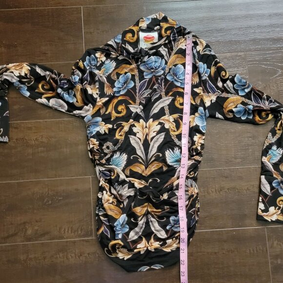 Farm Rio Black Flowerful Garden Jersey Blouse Womens S Mesh Floral Boho Chic - Picture 8 of 8